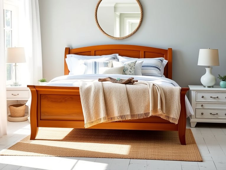coastal inspired sleigh bed decor