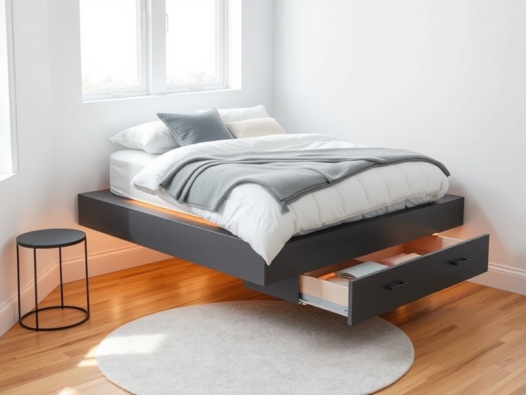 floating corner storage bed