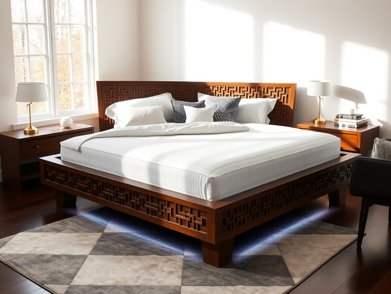 geometric carved platform bed