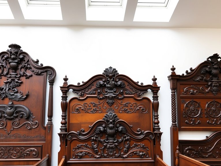 intricately designed wooden beds