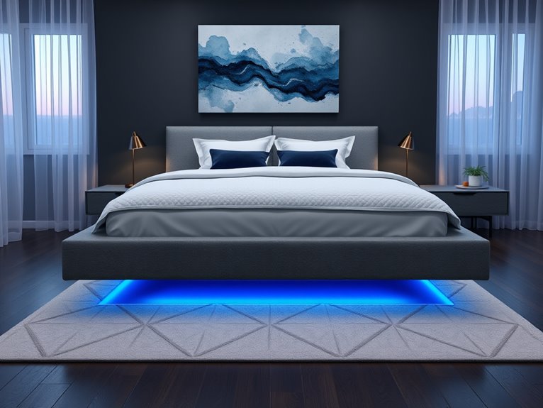 led floating storage bed