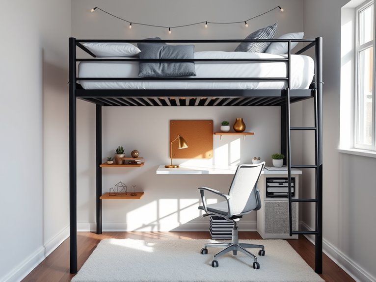 lofted bed study space