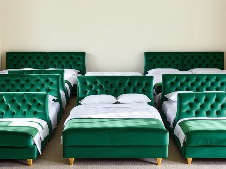 luxurious green velvet beds