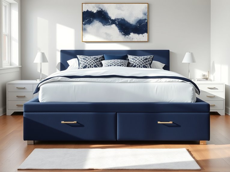 modern navy bed storage