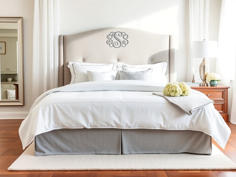 monogrammed elegant bedroom centerpiece