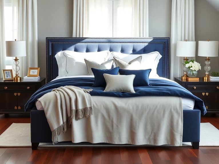 navy linen bed sophistication