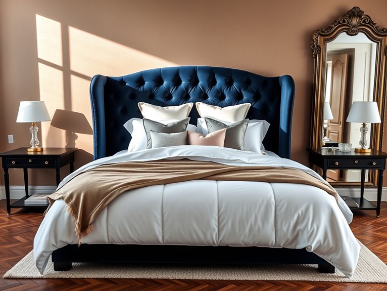 navy velvet bed elegance