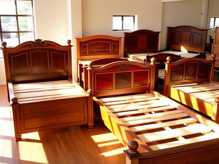 seven intricate wooden beds