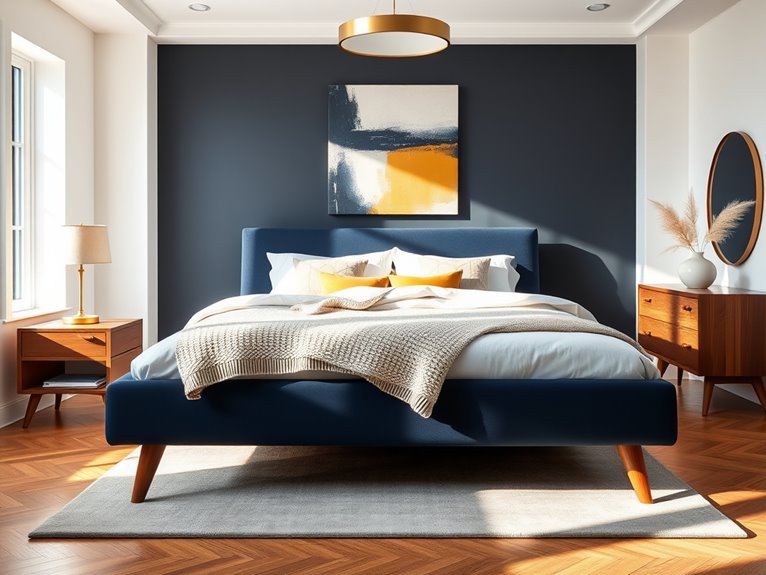 sophisticated navy blue bed frame
