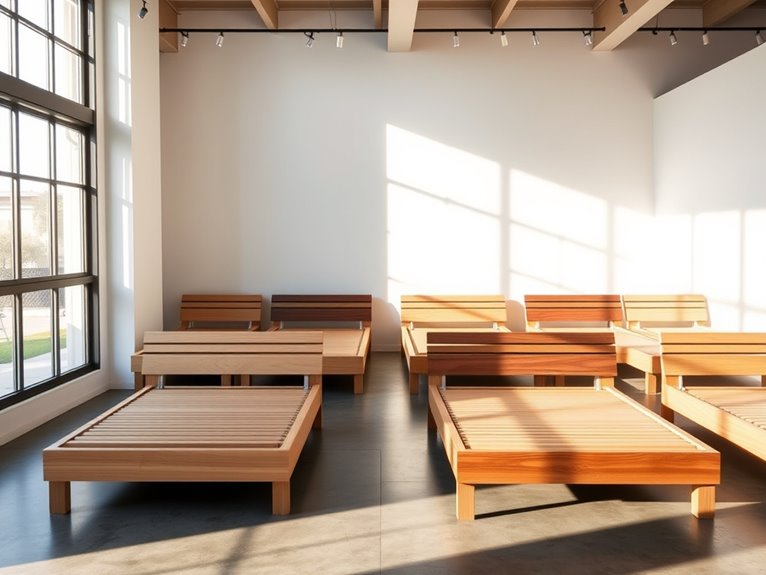 wooden beds with slats